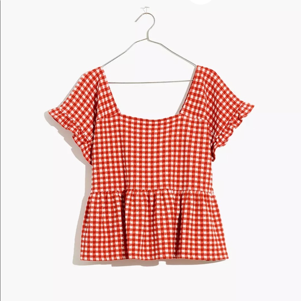 Madewell Gingham Knit Ruffle-Hem Top